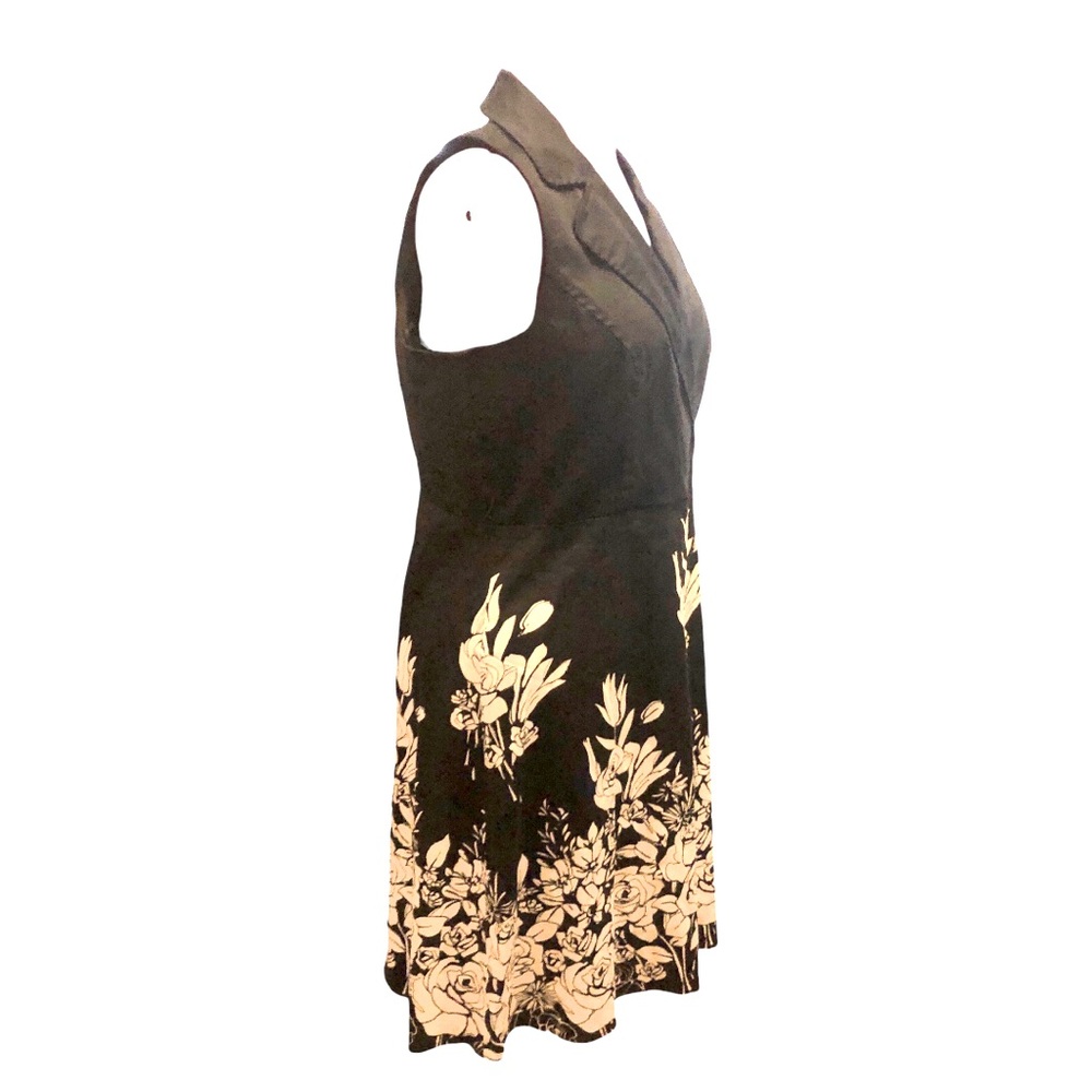 Spense Collared Black Floral Fit & Flare Side Zipper Invisible Size 14 - Picture 10 of 16